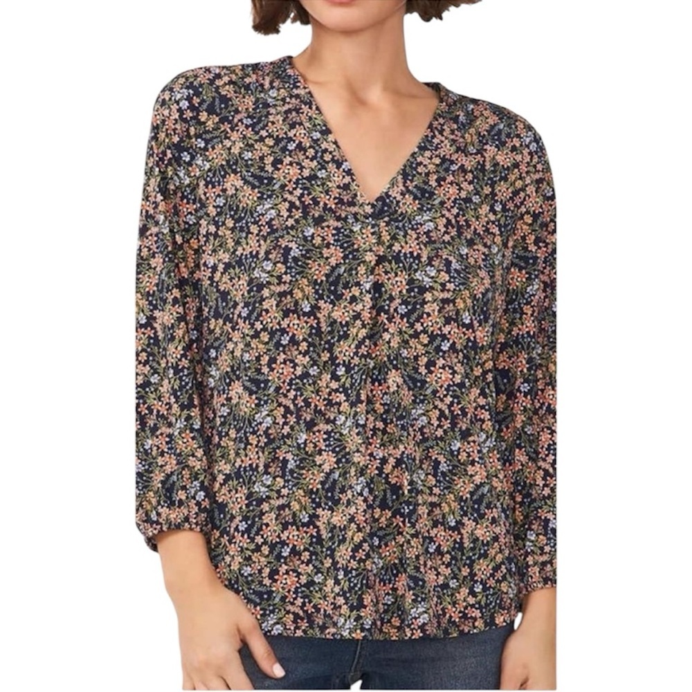 Vince Camuto Ditzy Floral Fall Colors V Neck Loose Fit Top Women’s Size M 🔥
